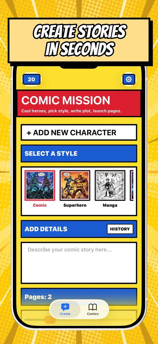 A style, a story, a page count — and the comic is on its way