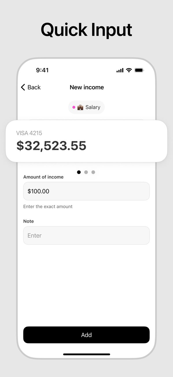 Quick entry for income or expenses
